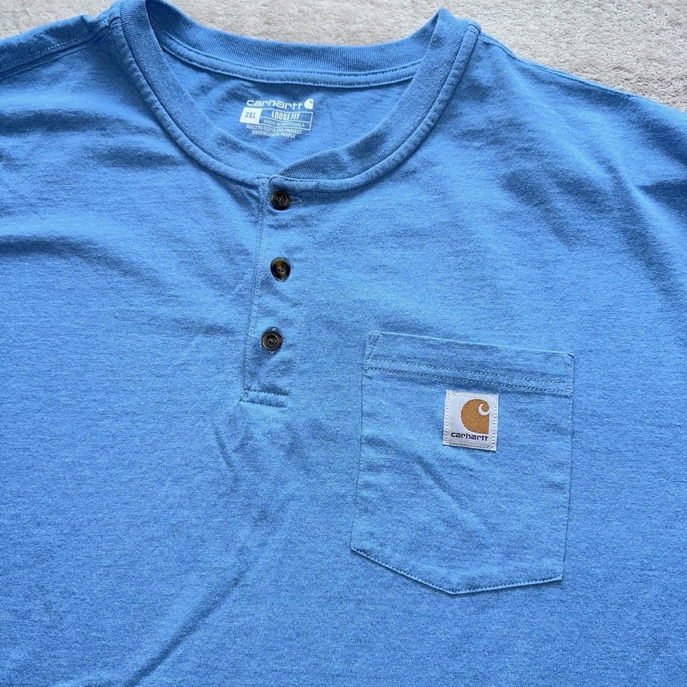 Carhartt K84 Men's 3XL Blue Loose Fit SS Heavyweight Henley Pocket Work Shirt